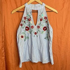 Blue Rain Embroidered Tank Top Size S